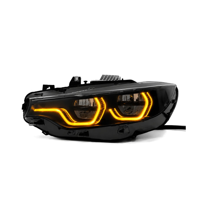 Black Shadow Edition IKON V3 LED Headlights – BMW F80 M3 / F82 F83 M4 / F32 F33 F36 4 Series – Amber, Yellow & White Switchable DRL