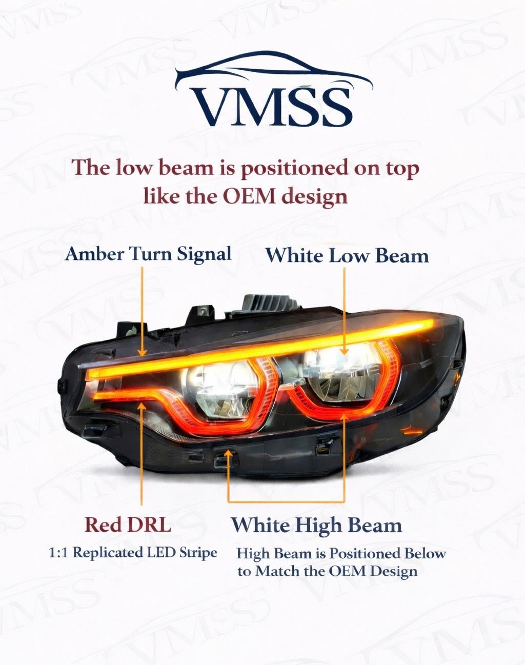 BMW F80 M3 / F82 M4 / F32 4 Series V2 LCI2 IKON headlights, red, yellow & white DRL – view 4