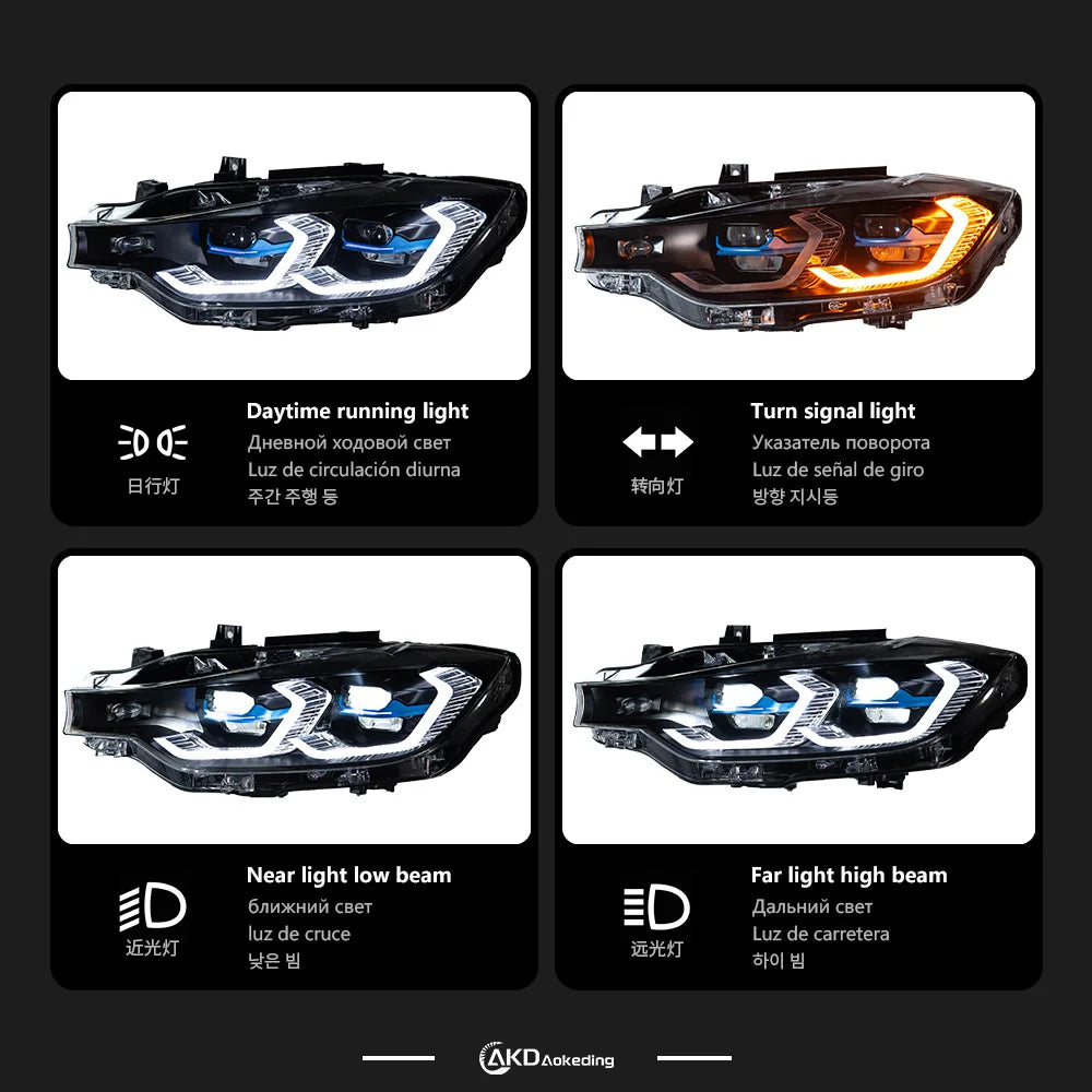 Yellow and White Switchable DRLs LED Headlights for BMW 3 Series 2012-2019