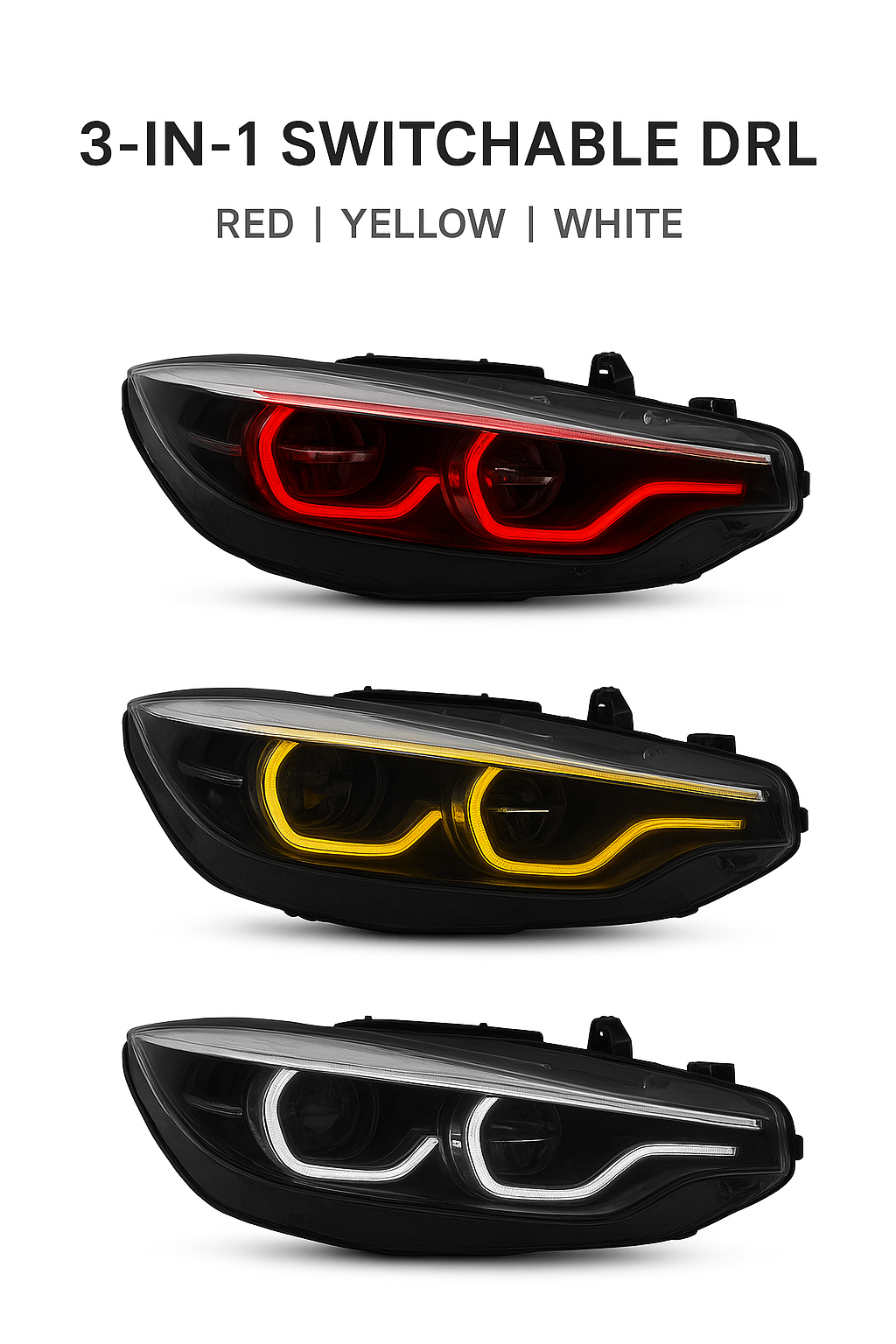 BMW M3 M4 Ikon Style Red, Yellow and White Switchable DRLs (LED Headlight)