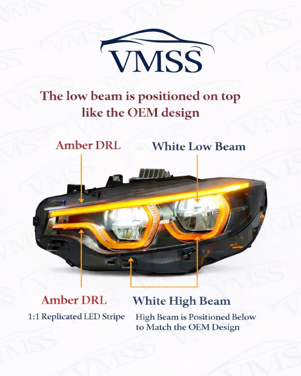 BMW IKON V2 LCI2 Amber Yellow and White Switchable DRLs (LED Headlights Pair -Aftermarket) For M3 M4 F80 F82 F83 4 Series F32 F33 F36