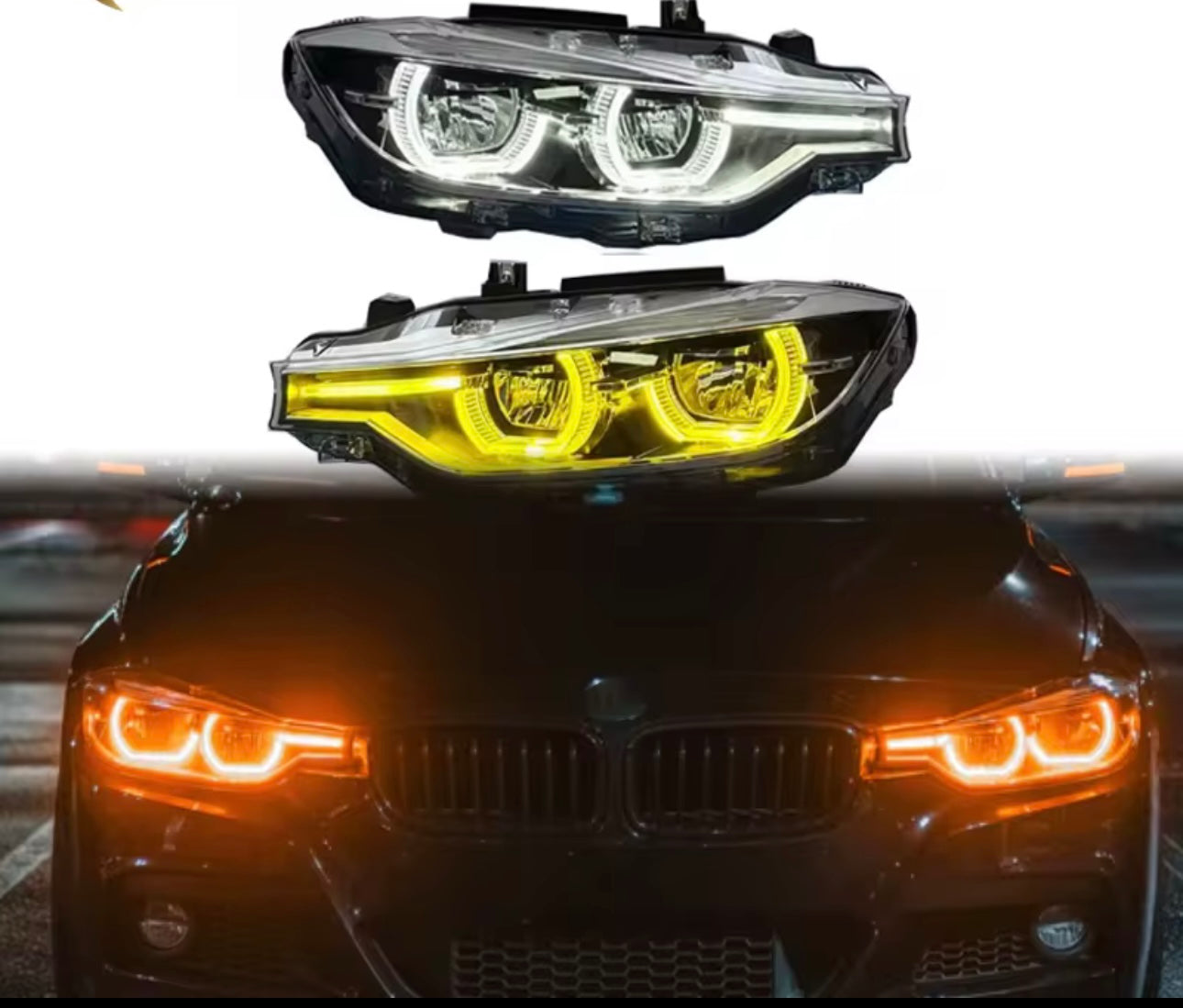 BMW V2 Amber Yellow and White Switchable DRLs LED Headlights for BMW 3 Series 2012-2019
