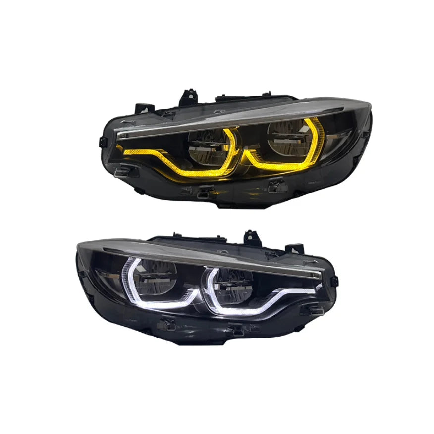 For BMX F32 F33 F36 F80 F82 M3 M4 Yellow DRL LED Headlight Ikon Style Daytime Running Front Lights High Fog Turn Signal Lamp