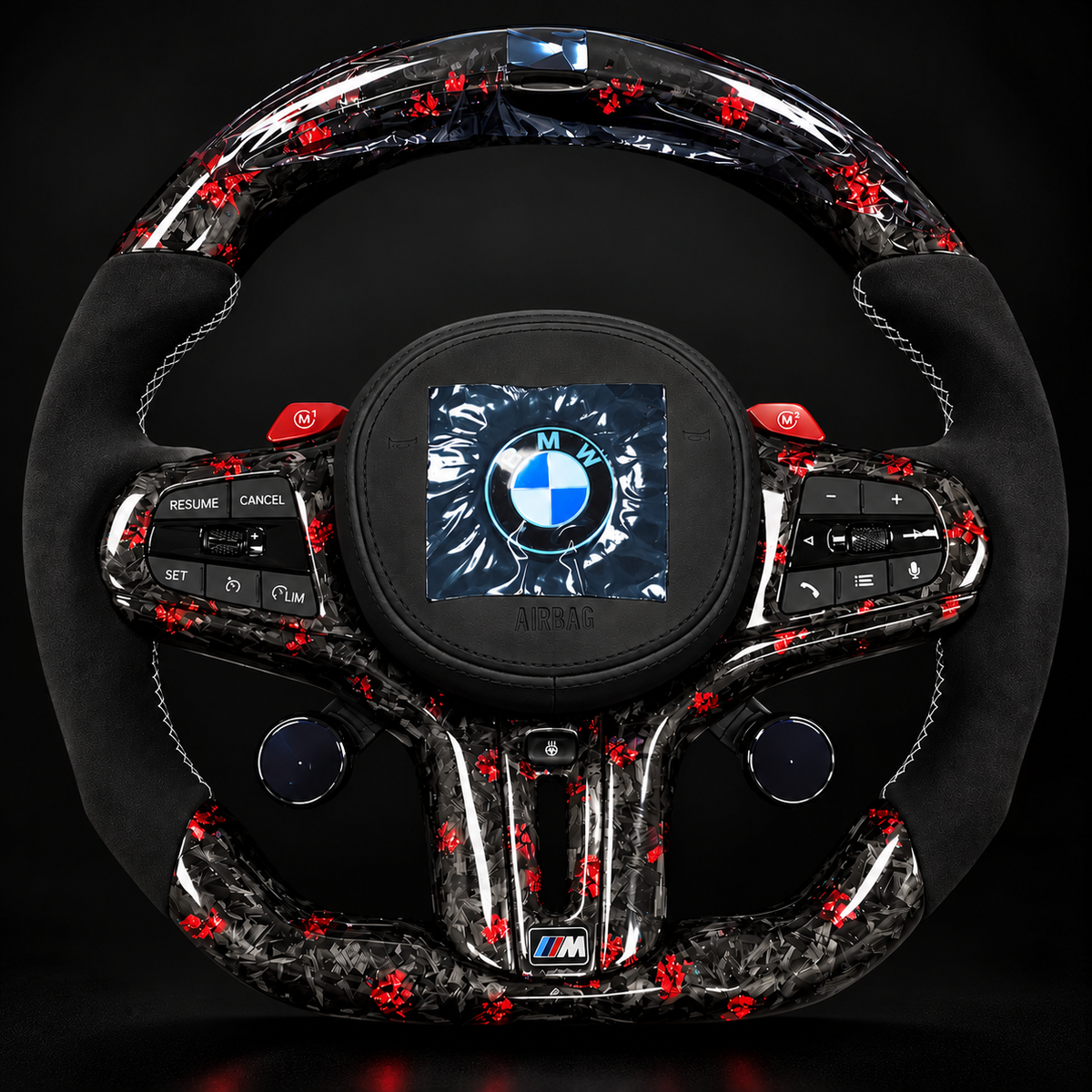 BMW G Series M steering wheel display knob on the lower spoke