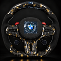 BMW G Series M steering wheel G80 M3 G82 M4 G87 M2 in green flake forged carbon and Italian Alcantara with display knobs