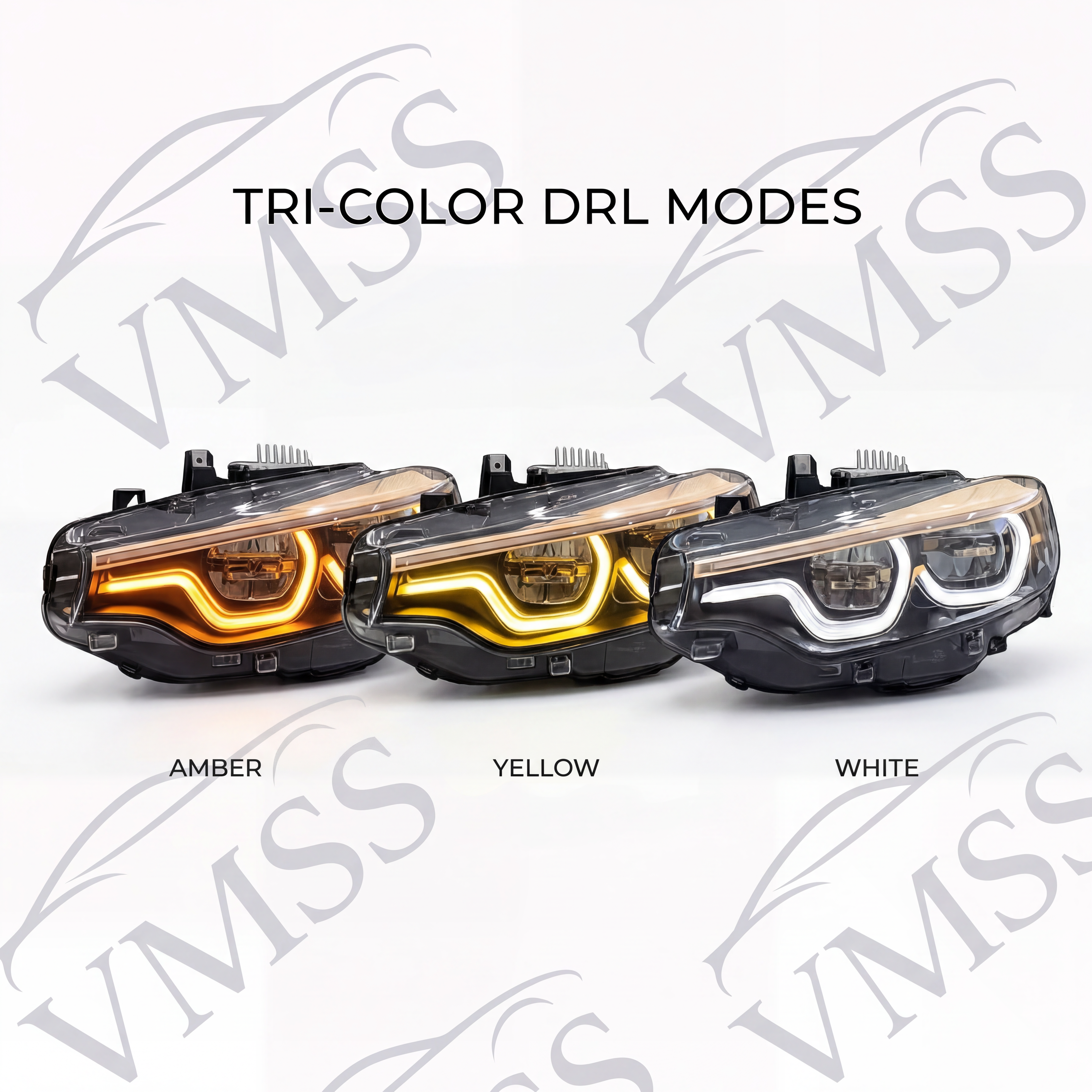 Individual Champagne Gold Icon V3 - Limited Edition BMW IKON Headlights | Switchable On-The-Fly Tri-Colour Amber, Yellow & White DRL | F80 F82 F83 F32 F33 F36