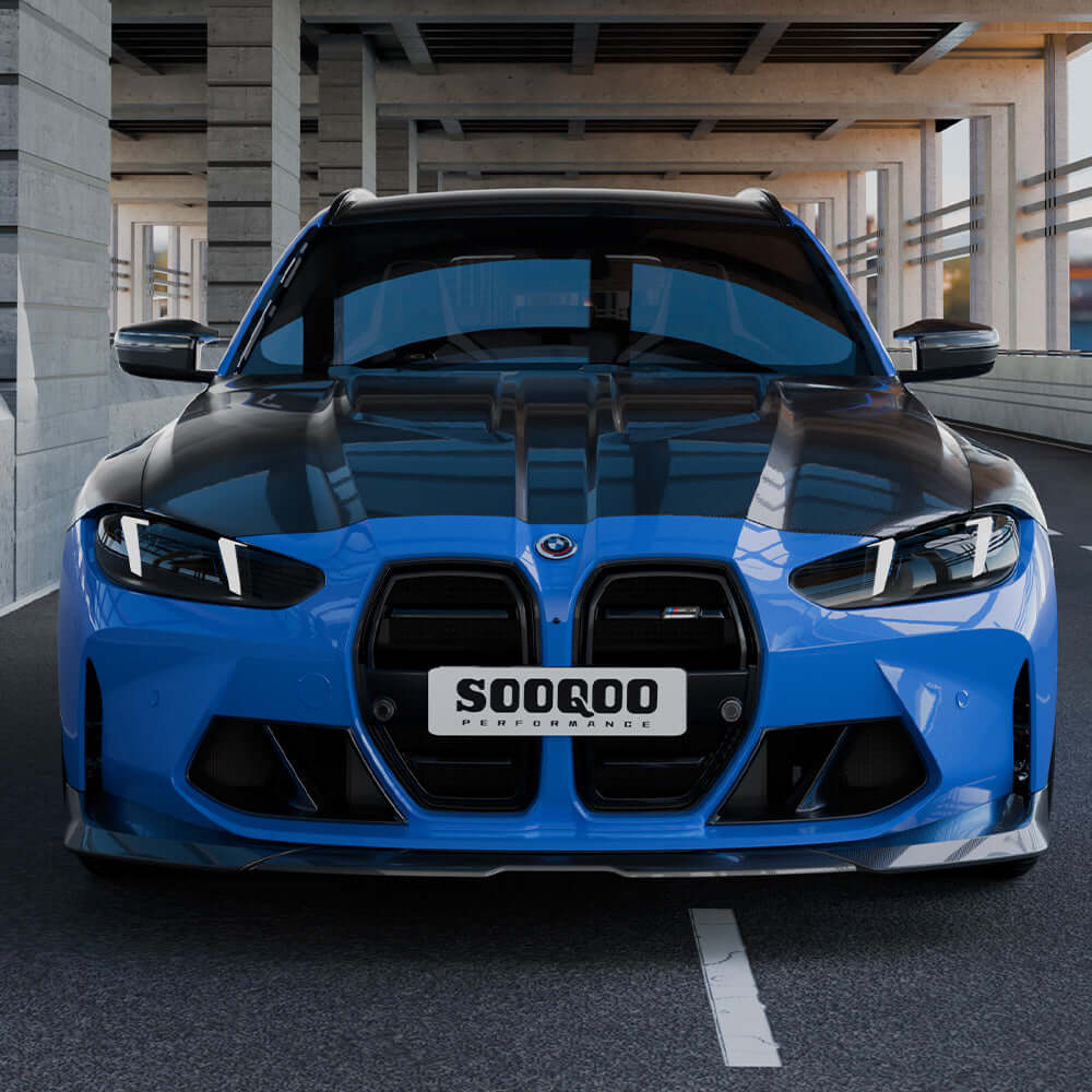 BMW M3 G80 M4 G82 carbon fibre vented hood - fitted view