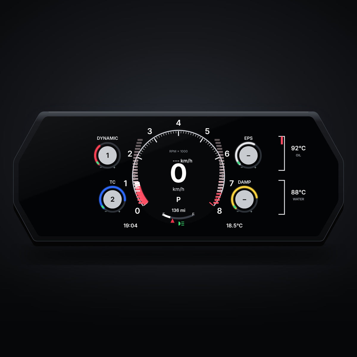 BMW 4 Series M3 M4 digital cluster – Performance layout with Dynamic, TC, EPS and Damper dials