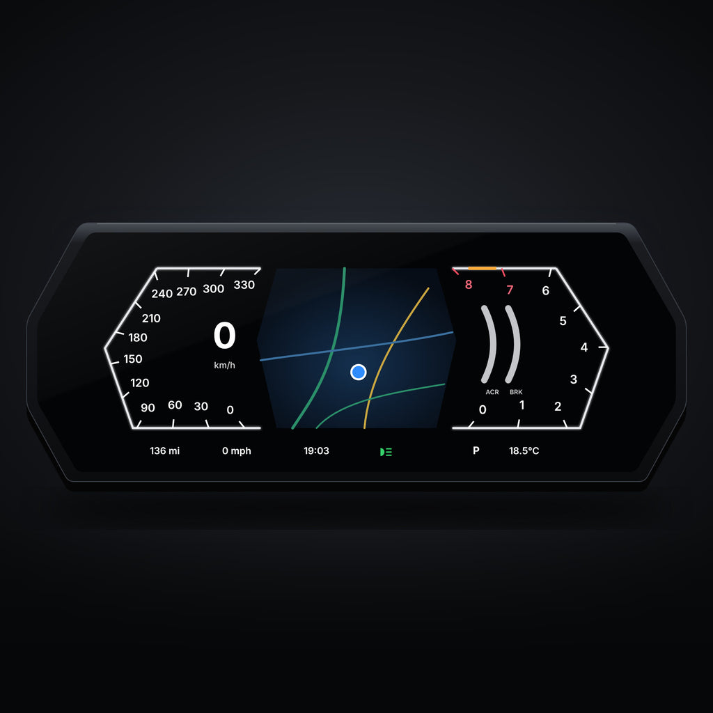 BMW F80 F82 digital LCD cluster – M-Style layout with centre map view