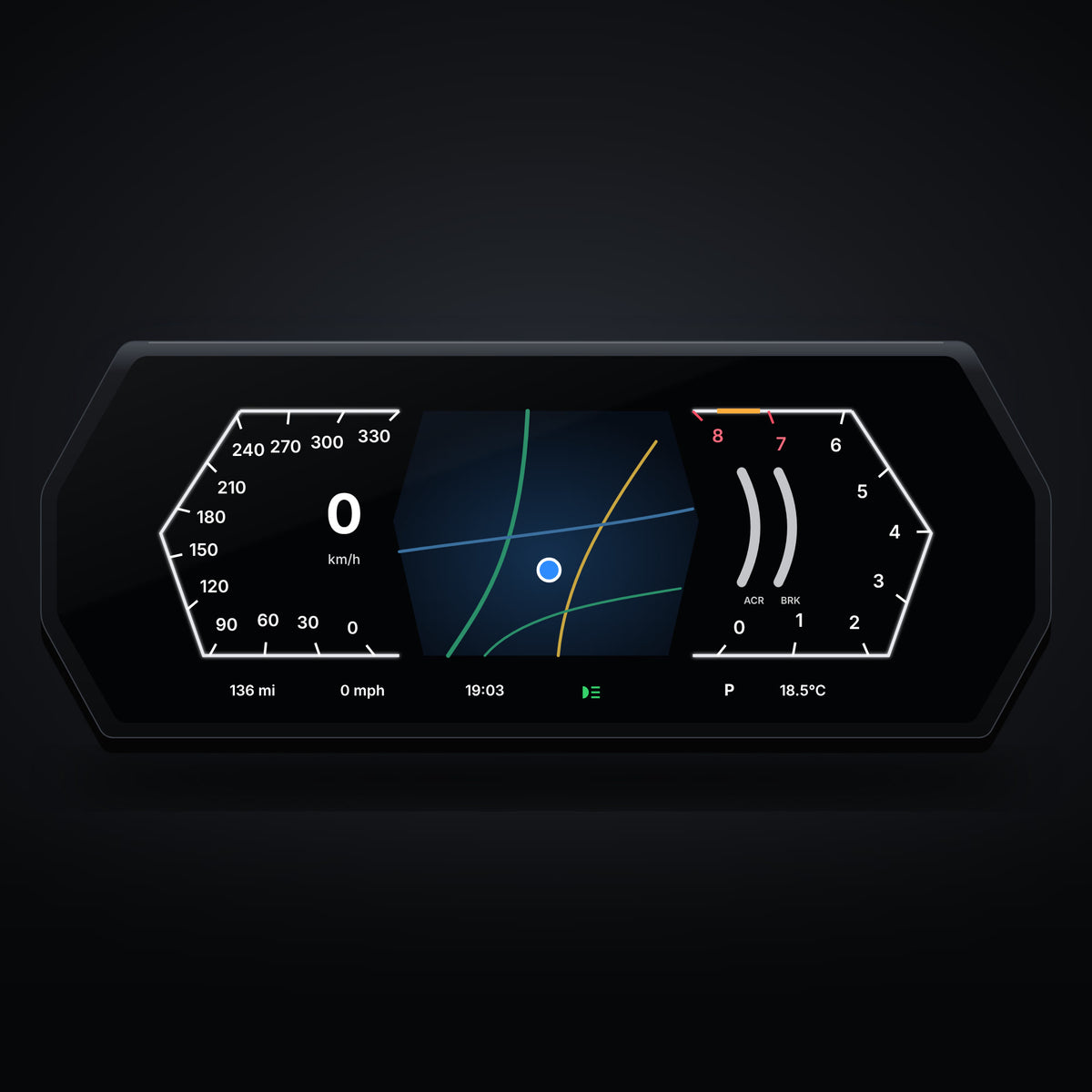 BMW F80 F82 digital LCD cluster – M-Style layout with centre map view