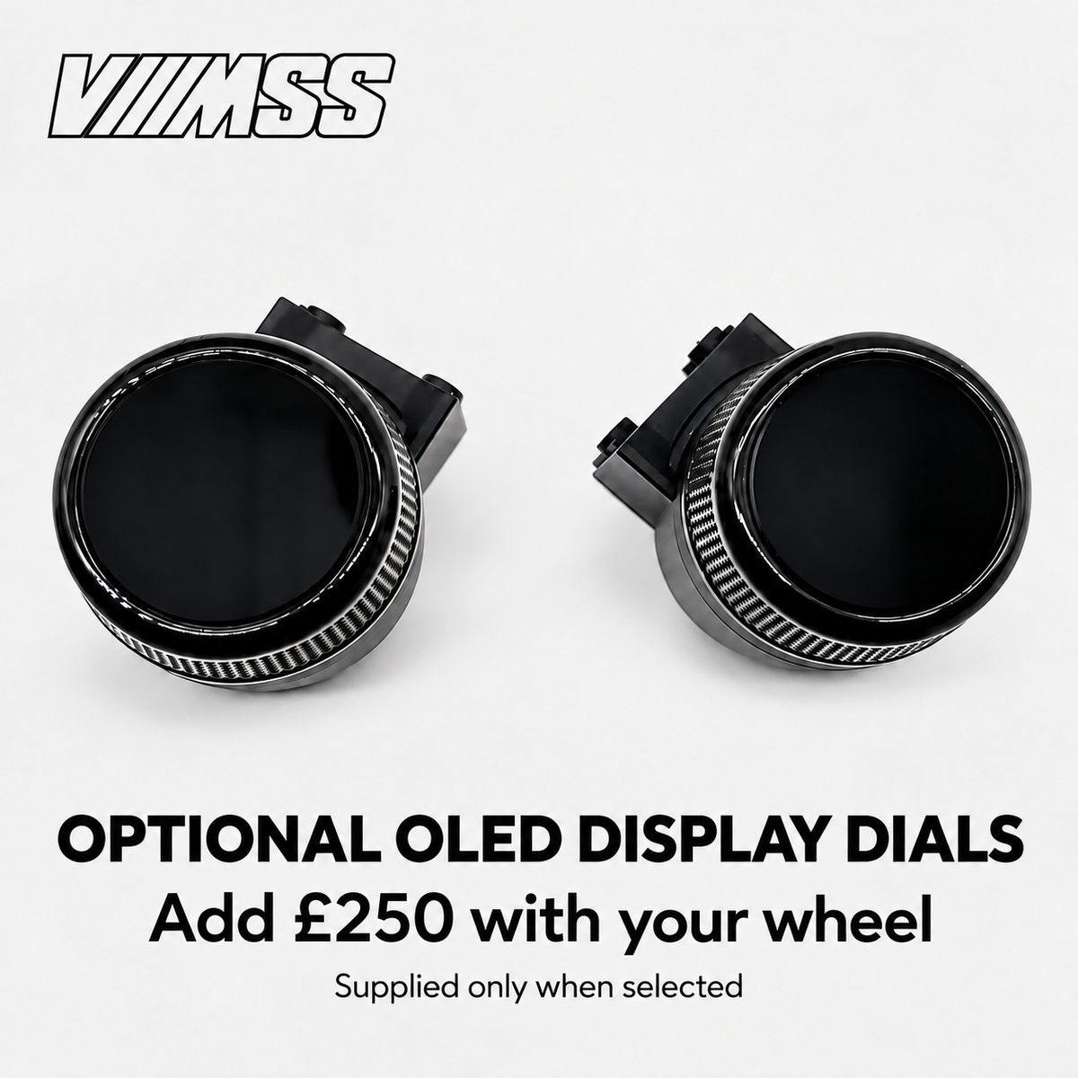 Optional OLED display dials — add £250 with your wheel; supplied only when selected