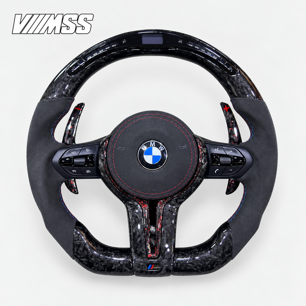 BMW F-Series Forged Carbon & Alcantara LED Steering Wheel — VMSS studio photograph, view 2