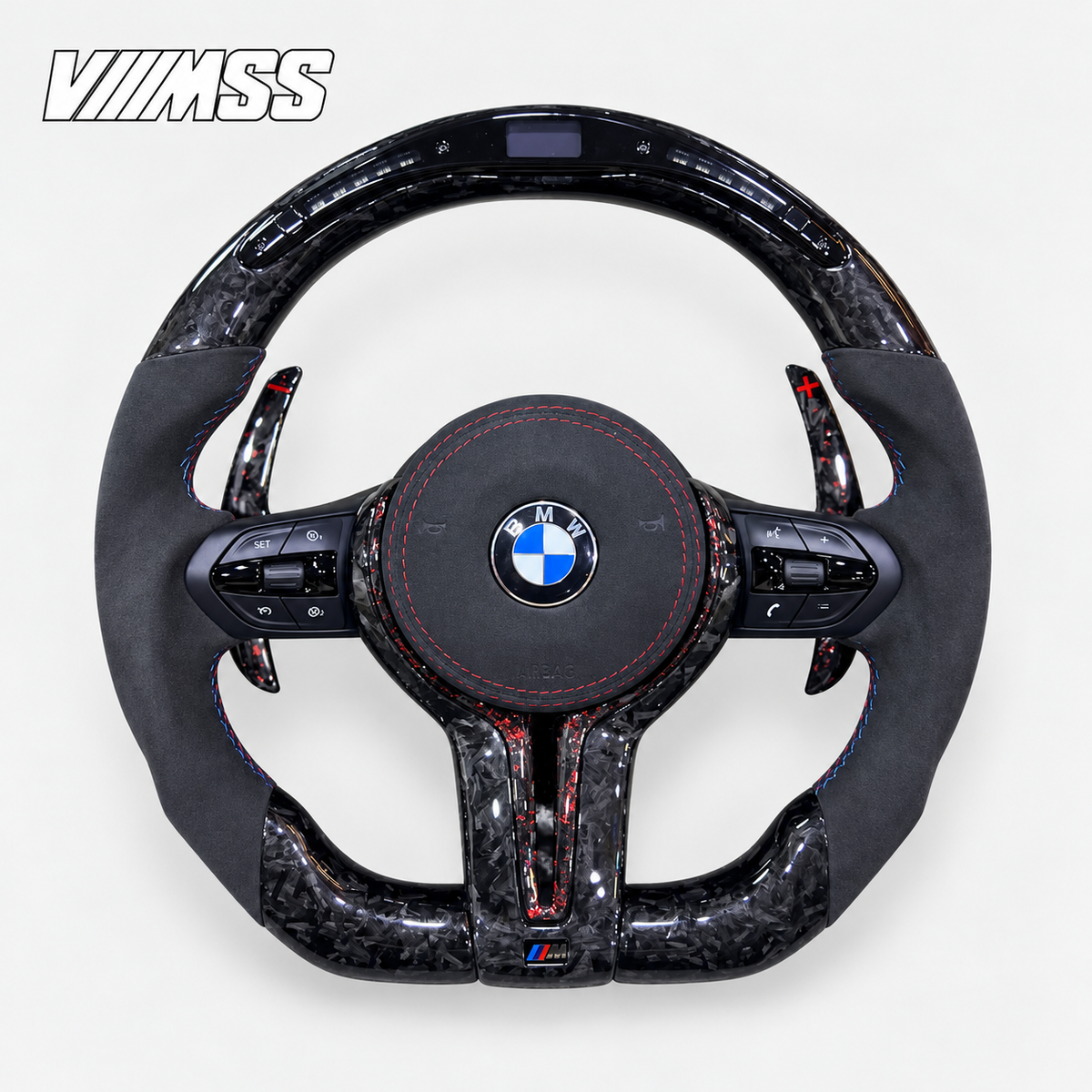 BMW F-Series Forged Carbon & Alcantara LED Steering Wheel — VMSS studio photograph, view 2