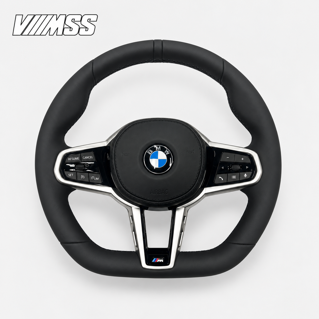 BMW G-Series CS-Inspired Alcantara — Black Trim Steering Wheel — VMSS studio photograph, view 1