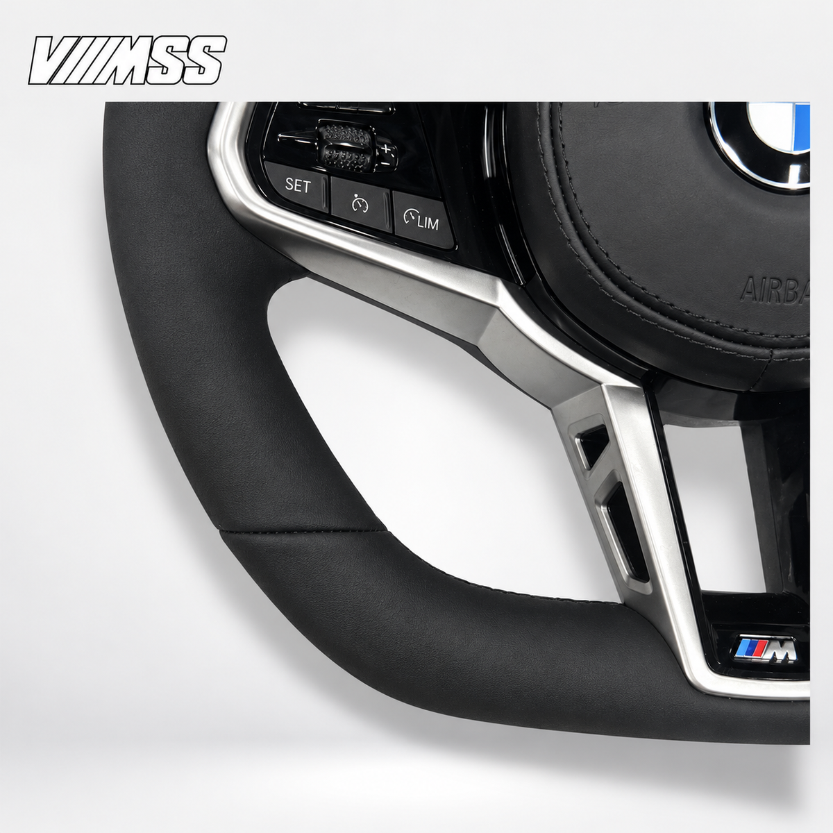 BMW G-Series CS-Inspired Alcantara — Black Trim Steering Wheel — VMSS studio photograph, view 3