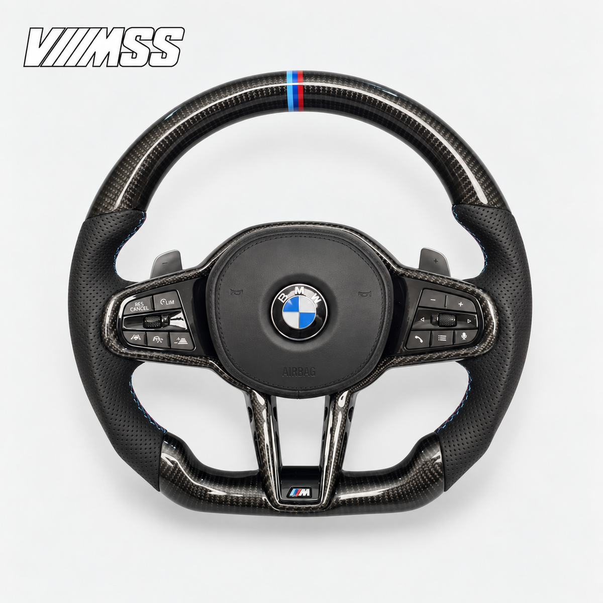BMW G-Series CS-Style Carbon Fibre — M Stripe Steering Wheel — VMSS studio photograph, view 1