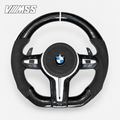 BMW F-Series White-Stripe Carbon Fibre & Alcantara Steering Wheel — VMSS studio photograph, view 1