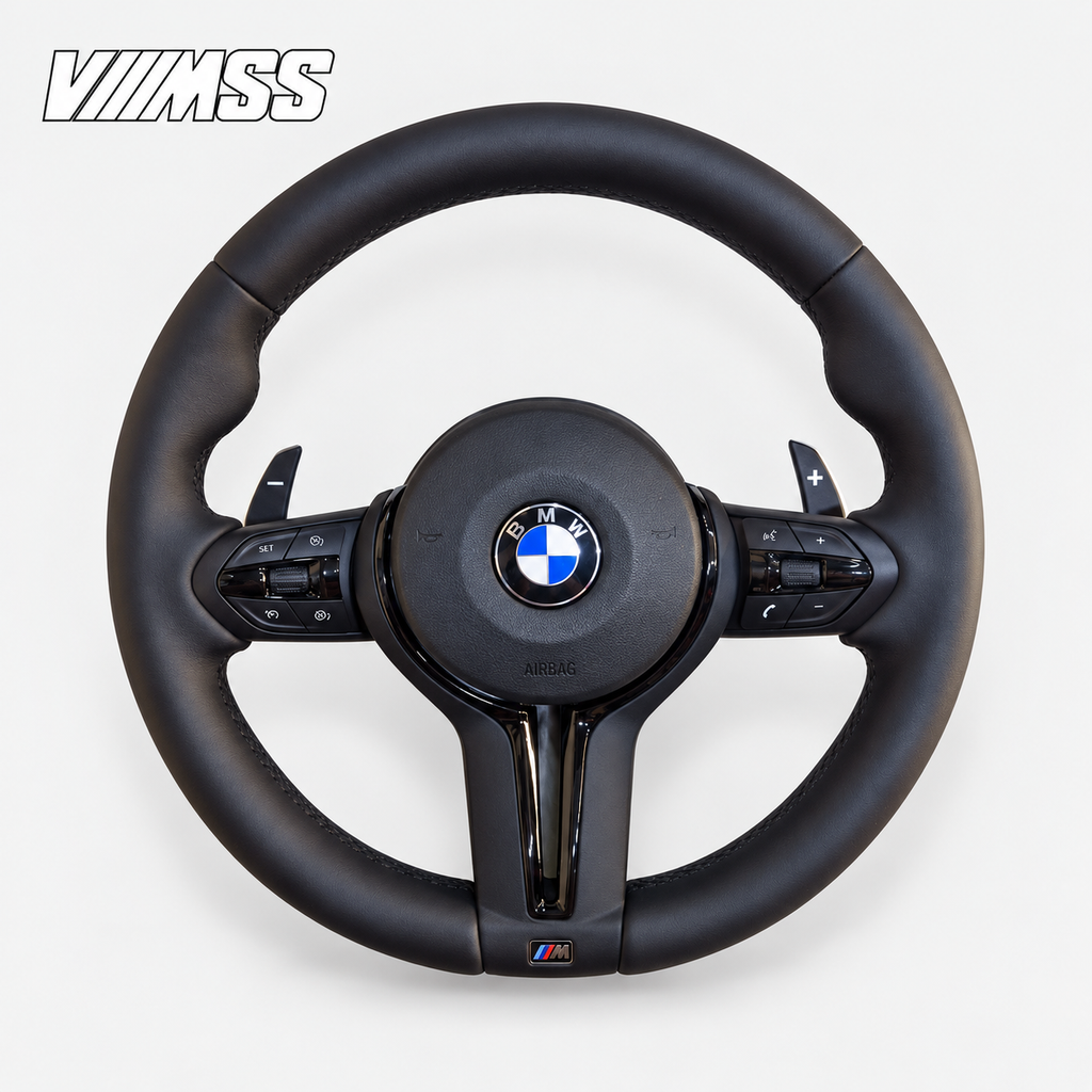 BMW F-Series Nappa Leather Sport — Black Trim Steering Wheel — VMSS studio photograph, view 1