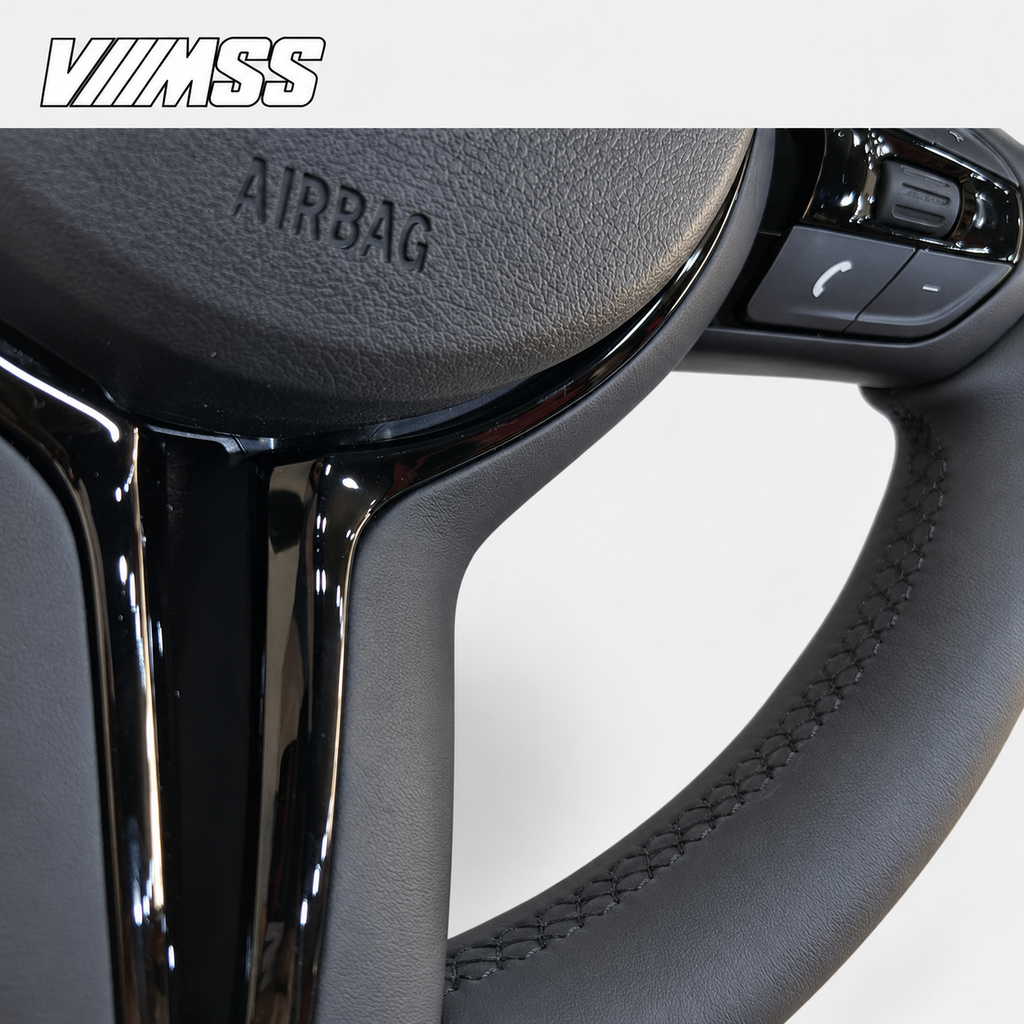 BMW F-Series Nappa Leather Sport — Black Trim Steering Wheel — VMSS studio photograph, view 2