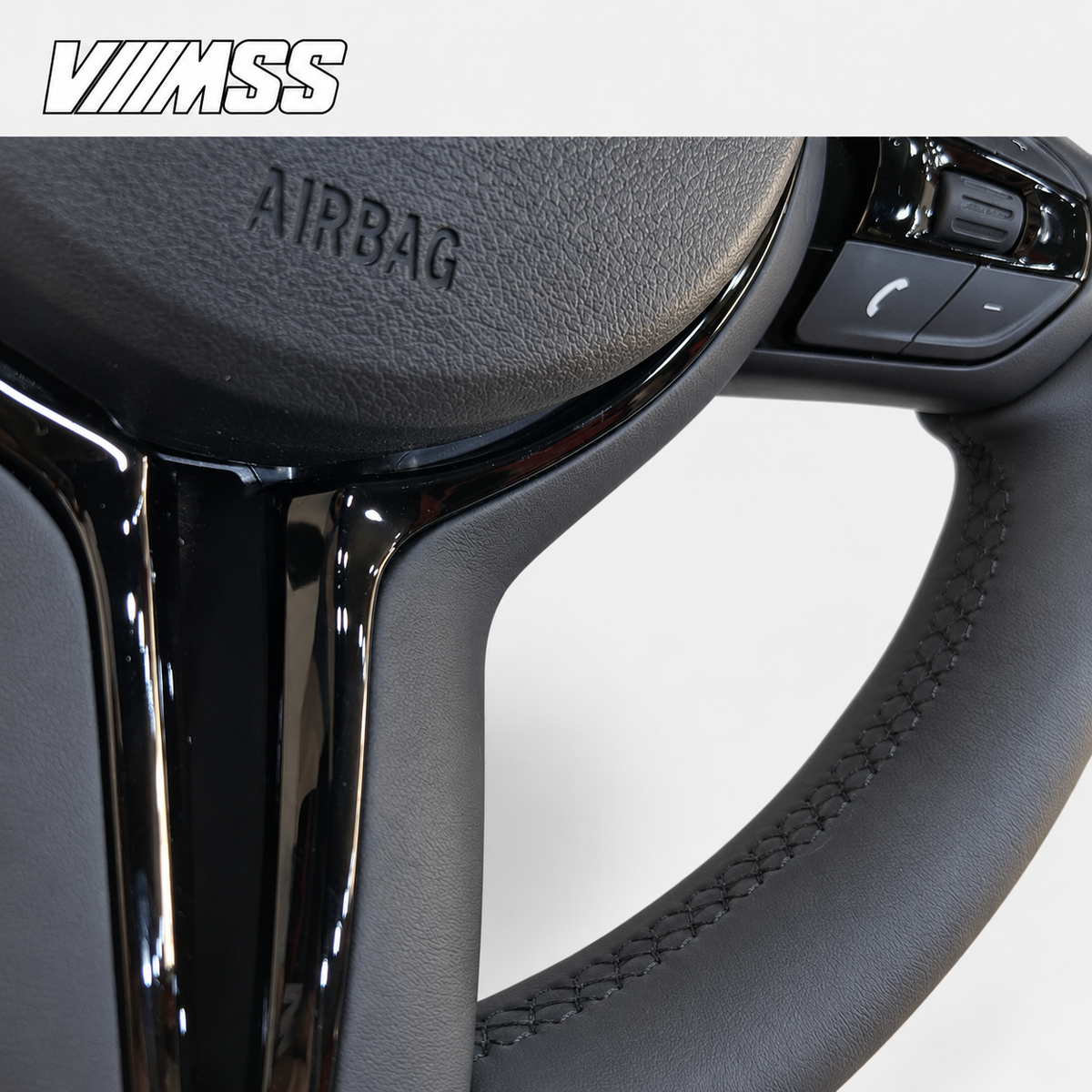 BMW F-Series Nappa Leather Sport — Black Trim Steering Wheel — VMSS studio photograph, view 2