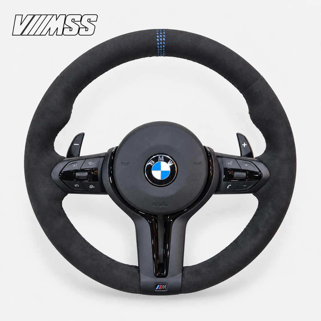 BMW F-Series CS-Inspired Full Alcantara Steering Wheel — VMSS studio photograph, view 1