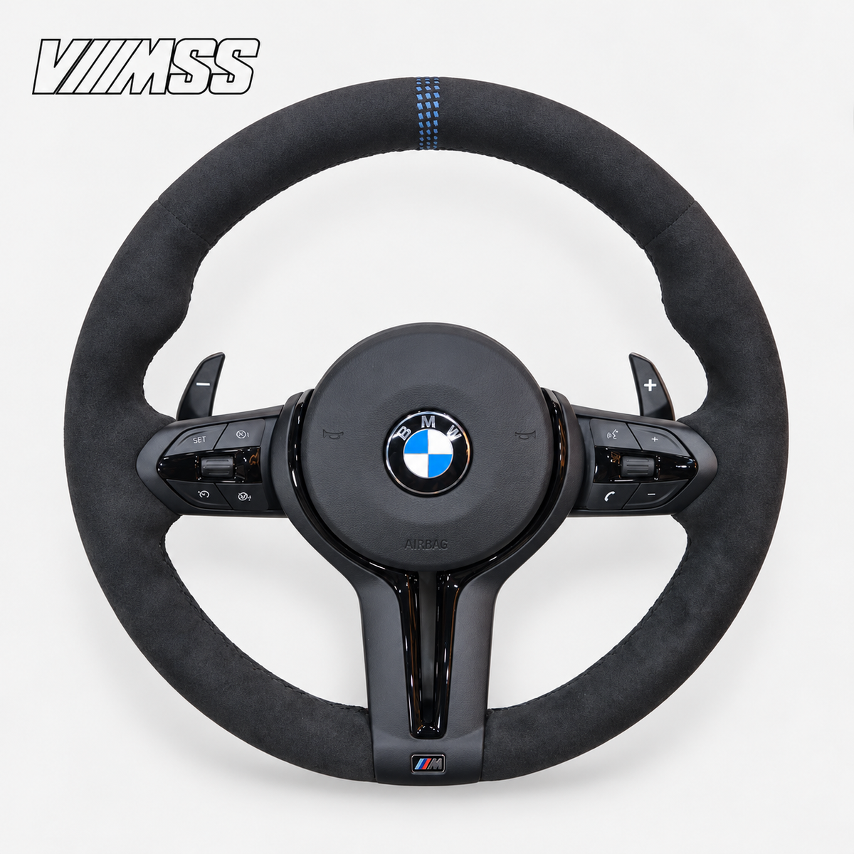 BMW F-Series CS-Inspired Full Alcantara Steering Wheel — VMSS studio photograph, view 1