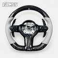 BMW F-Series Silver-Grey Leather & Forged Carbon LED Steering Wheel — VMSS studio photograph, view 1
