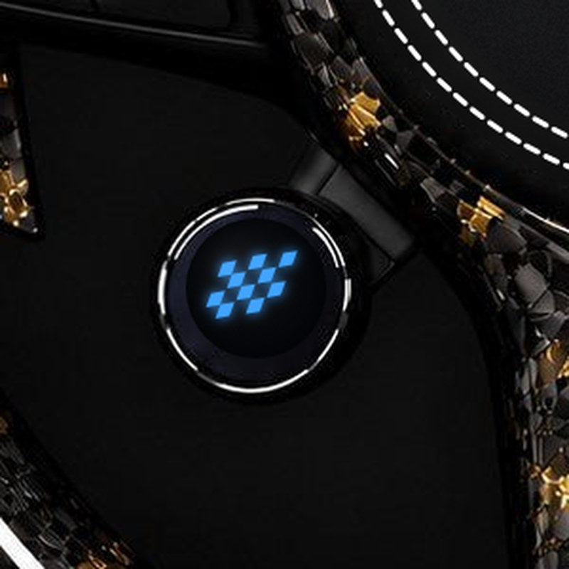 OLED knob showing the chequered flag in Sport mode red